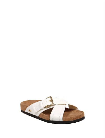 Valentino Velluto Leather Crisscross Buckle Sandals In White