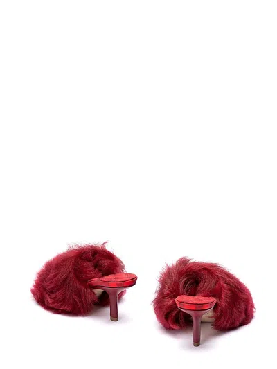 Burberry Minnie 65mm Heel Open-toe Shearling Sandals In Red
