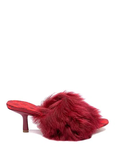 Burberry Minnie 65mm Heel Open-toe Shearling Sandals In Red