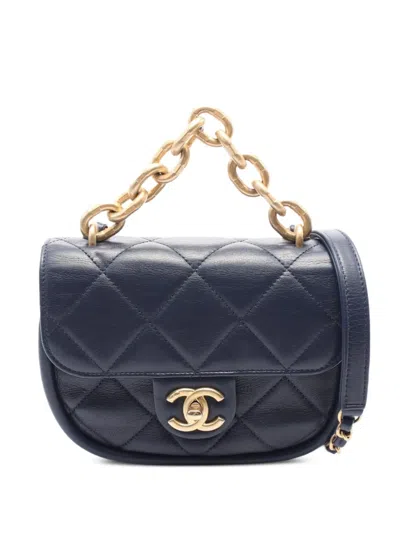 Pre-owned Chanel 2021 Diamond-quilted Two-way Bag In Blue