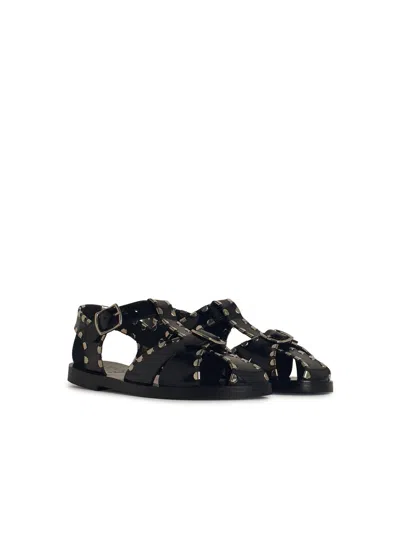 Bally Black Calfskin Leather Sandals With Metal Trim And Buckle Closure In Black
