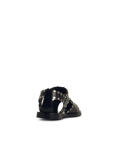 Bally Black Calfskin Leather Sandals With Metal Trim And Buckle Closure In Black