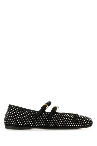 Prada Crystal Saffiano Dual Mary Jane Ballerina Flats