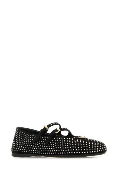 Prada Crystal Saffiano Dual Mary Jane Ballerina Flats