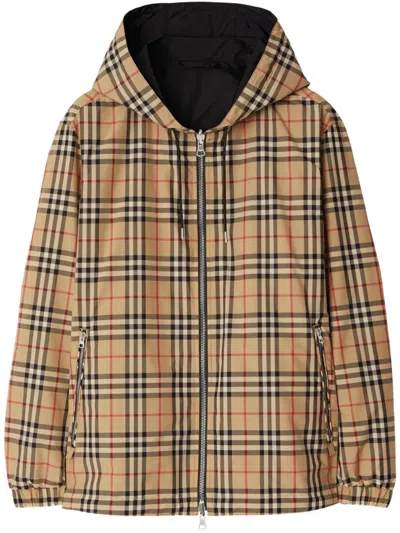 Burberry Hooded Nylon Jacket In Brown
