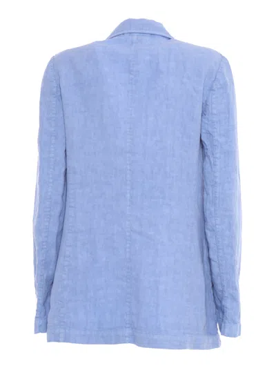 Aspesi Lightweight Textured Linen Jacket With Tailored Silhouette In Light Blue