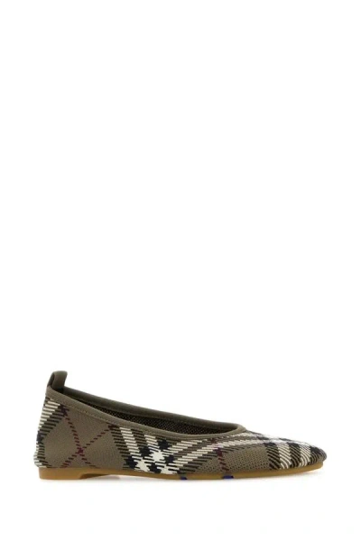 Burberry Knit Baby Nylon Blend Ballerinas With Knitted Traditional Check