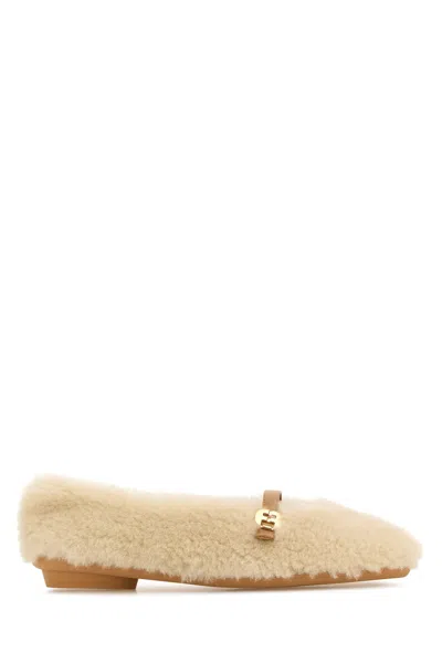 Ferragamo Shearling Hardware Round Toe Ballerinas