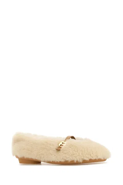 Ferragamo Shearling Hardware Round Toe Ballerinas