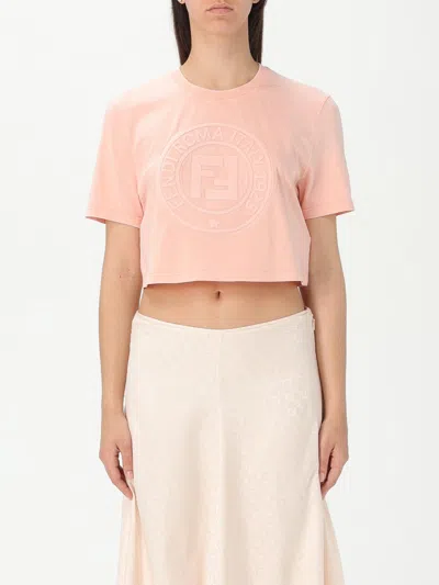 Fendi Women Pink T-shirt With Cropped Design And Raised Logo On The Front In Cotton Woman