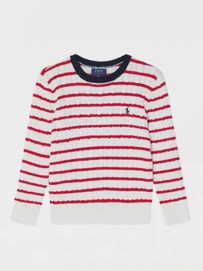 Polo Ralph Lauren White/red Striped Cable-knit Jumper In White