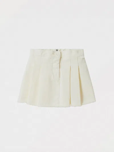 Il Gufo White Milk Skirt In Denim In Milk