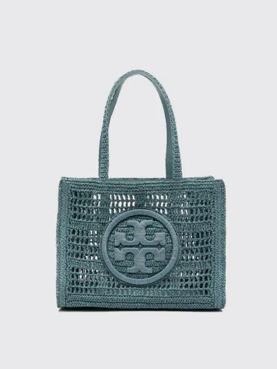 Tory Burch Small Tote With Hand-crocheted Woven Design In Teal