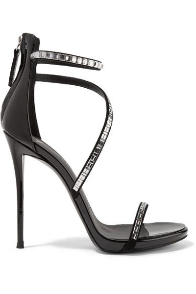 Shop Giuseppe Zanotti Calliope Embellished Suede And Patent-leather Sandals