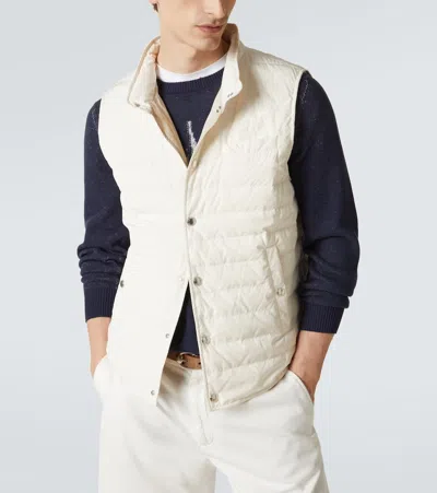Brunello Cucinelli Men Water-resistant Microfiber Lightweight Down Vest In White