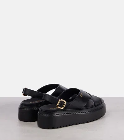 Prada Leather Platform Sandals In Black