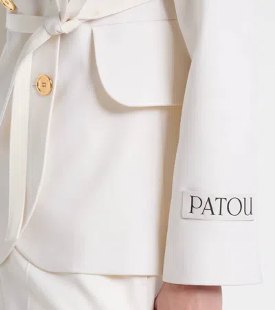 Patou Double-breasted Belted Wool-blend Blazer In White