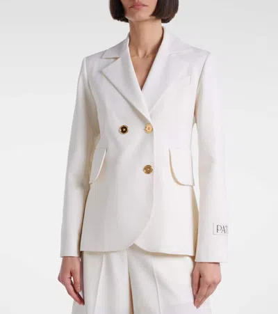 Patou Double-breasted Belted Wool-blend Blazer In White