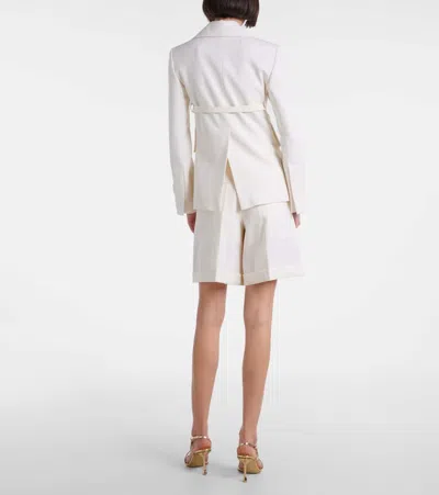 Patou Double-breasted Belted Wool-blend Blazer In White