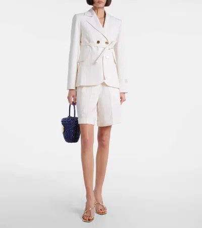 Patou Double-breasted Belted Wool-blend Blazer In White