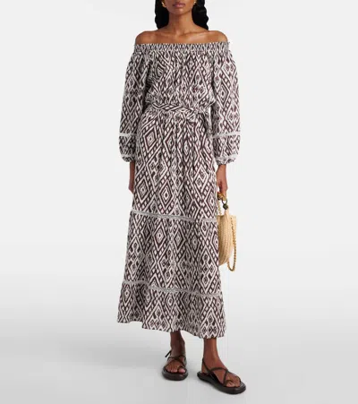 Melissa Odabash Eclipse Gathered Printed Midi Dress In Blue