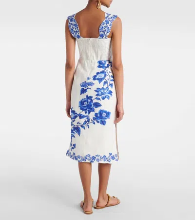 Farm Rio Off-white Floral Cascade Wavy Midi Dress In Blue Floral Cascade Off-white