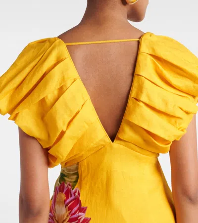 Farm Rio Off-white Spring Awakening Euroflax Premium Linen Midi Dress In Spring Awakening Off-white