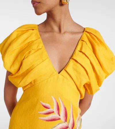 Farm Rio Off-white Spring Awakening Euroflax Premium Linen Midi Dress In Spring Awakening Off-white