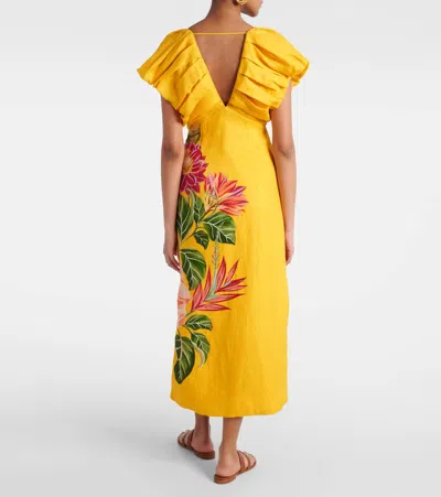 Farm Rio Off-white Spring Awakening Euroflax Premium Linen Midi Dress In Spring Awakening Off-white