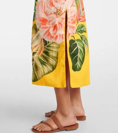 Farm Rio Off-white Spring Awakening Euroflax Premium Linen Midi Dress In Spring Awakening Off-white