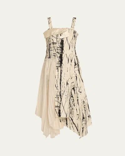 Jason Wu Collection Brushstroke Fray Jacquard Asymmetric Mixed Media Gown In Calicoblack