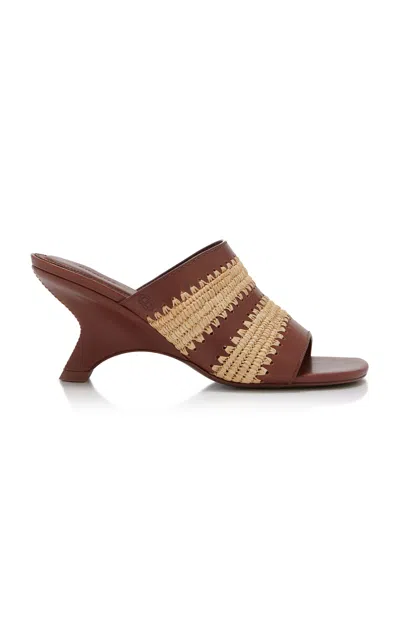 Simkhai 75mm Shadow Raffia-detail Wedge Sandals In Brown