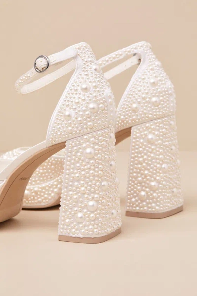 Dolce Vita Pandro Pearl True White Satin Platform High Heel Sandals In White