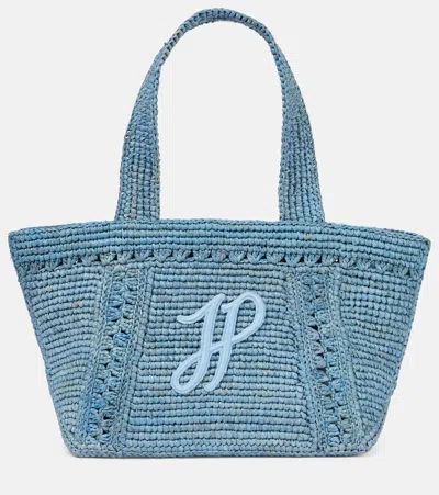 Patou Jp Small Raffia Tote Bag In Blue