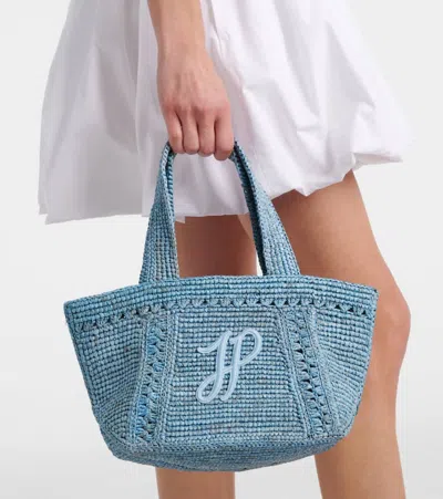 Patou Jp Small Raffia Tote Bag In Blue