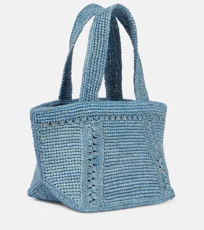 Patou Jp Small Raffia Tote Bag In Blue