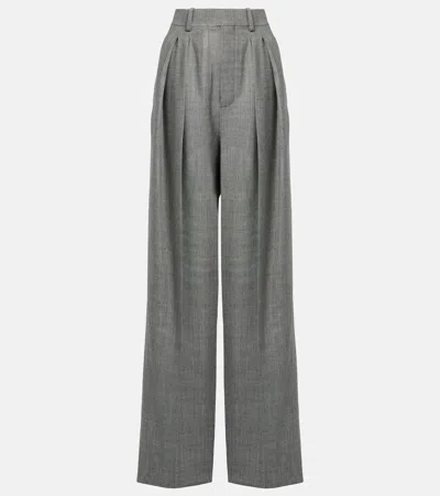 Saint Laurent Grey Pants With Pences And Belt Loops In Wool Woman In Grey