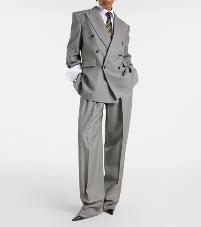 Saint Laurent Grey Pants With Pences And Belt Loops In Wool Woman In Grey