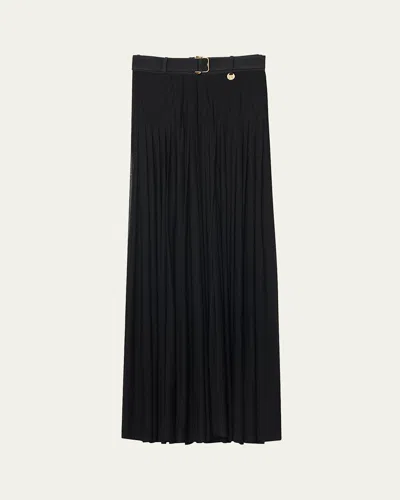 Burberry Bar Pleated Maxi Skirt With Belt In Black