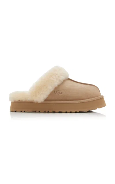 Ugg Disquette Sheepskin Platform Slippers In Brown
