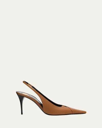 Saint Laurent Leather Babylone Slingback Pumps 90 In Chestnut