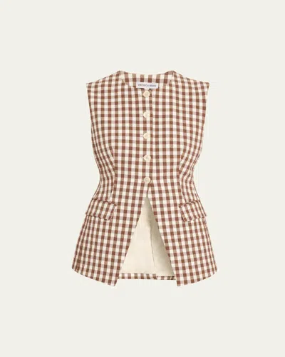 Veronica Beard Lois Gingham Seersucker Cutaway Vest In Light Chickory Dove