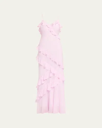 Loveshackfancy Rialto Asymmetric Ruffle Maxi Dress In Soft Lilac
