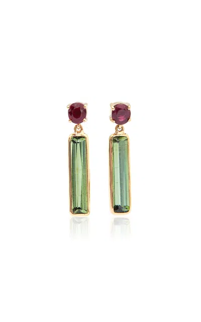 Yi Collection 18k Yellow Gold Ruby; Tourmaline Earrings In Multi