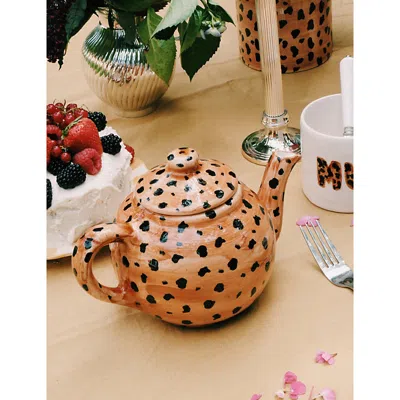 Anna + Nina Leopard Earthenware Teapot Multicoloured In Multicoloured