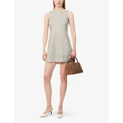 Theory Womens Check-print Sleeveless Linen-blend Midi Dress Cream Multi In Cream Multi