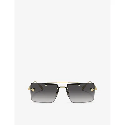 Versace Womens Ve2245 Rectangular-frame Metal Sunglasses Gold In Gold