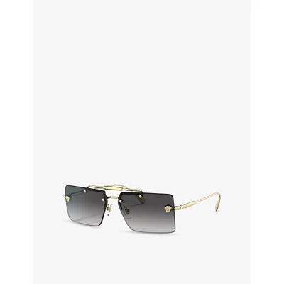 Versace Womens Ve2245 Rectangular-frame Metal Sunglasses Gold In Gold