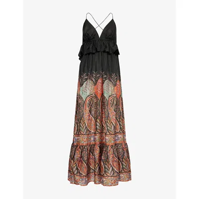 Zimmermann Rhiannon Ruffled Paisley-print Silk Midi Dress In Black Paisley