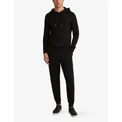 Reiss Mens Navy Blue Fabien Drawstring Regular-fit Stretch-jersey Hoody Xl In Black